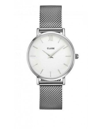 CLUSE-MINUIT MESH SILVER/WHITE-Stainless Steel Strap-cl30009
