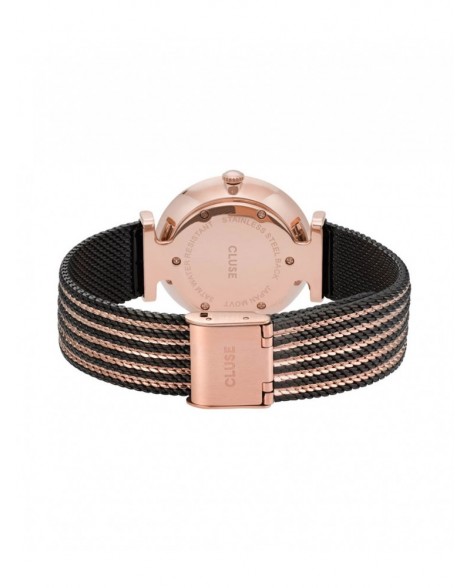 CLUSE-TRIOMPHE MESH BICOLOUR ROSE GOLD BLACK/BLACK-Stainless Steel Strap-CW0101208005