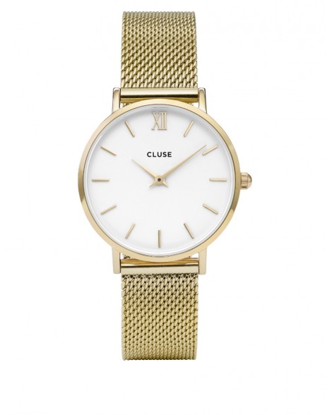 CLUSE-MINUIT MESH GOLD/WHITE-Stainless Steel Strap-CL30010